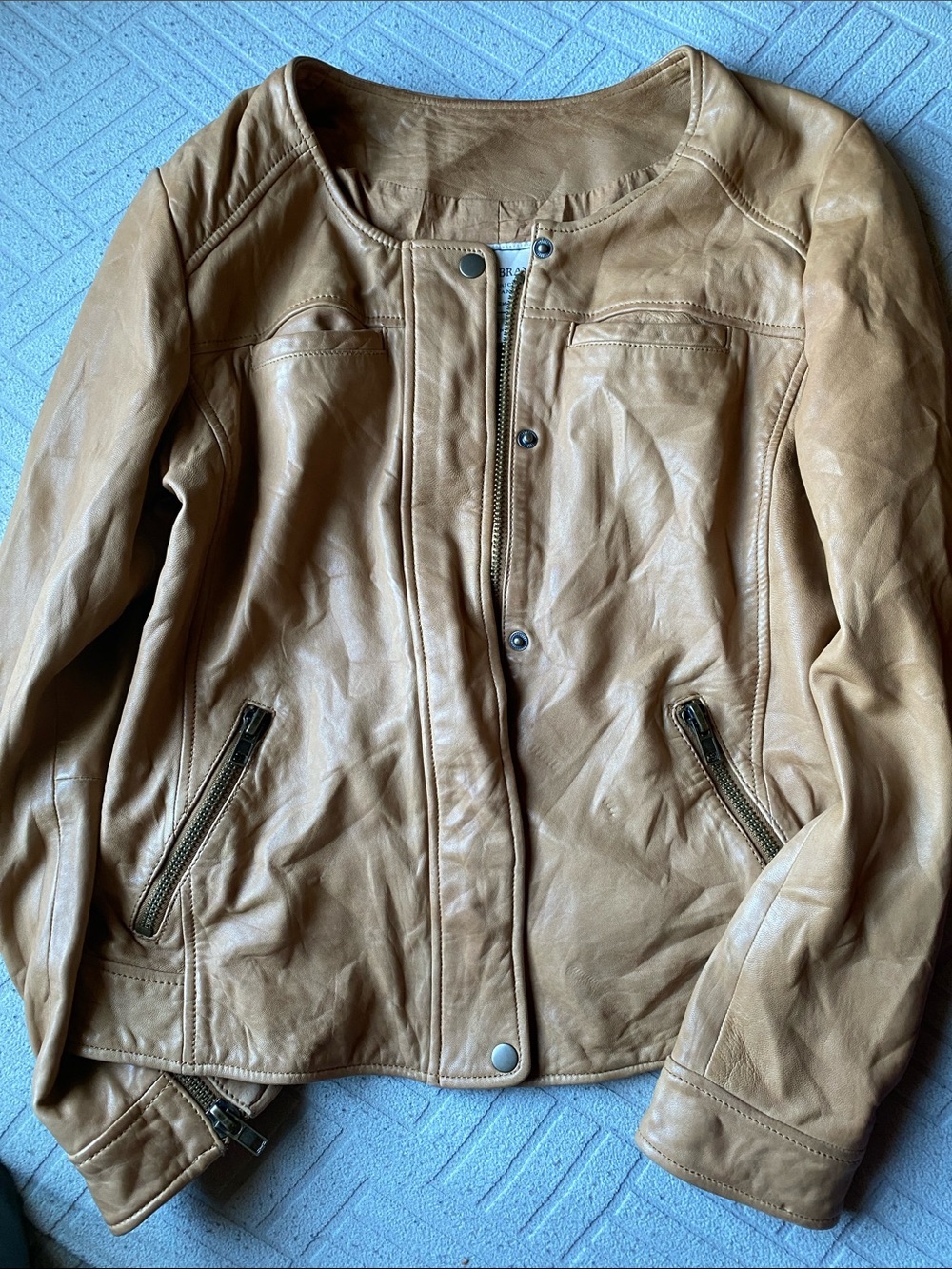 Women’s Lucky Brand Tan Leather Jacket with Brass Hardware Size medium
